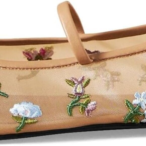 Shoes - Nude Mesh Ballet Flats Women Tulle Floral Embroidered Round Toe Comfortable